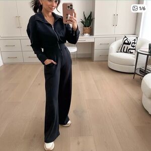 SPANX AirEssentials Black Long Sleeve Wide Leg Jumpsuit M